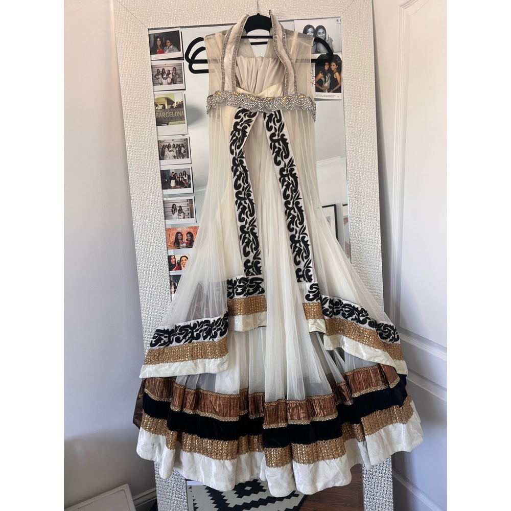 White & Gold Beautiful Indian Anarkali Suit Lengha